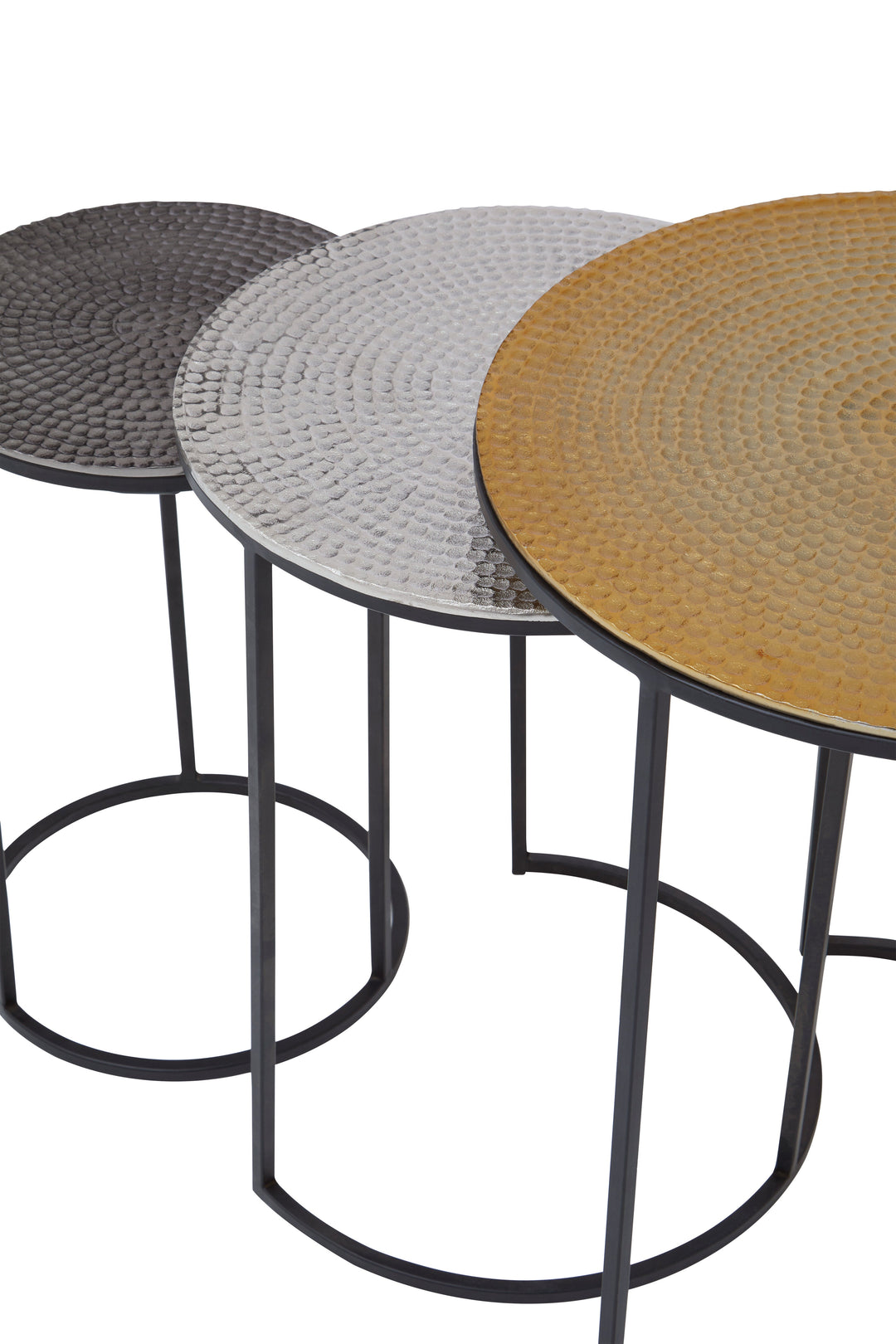 Elias Nest of Three Tables in Hammered Metal Finish