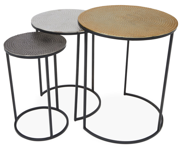 Elias Nest of Three Tables in Hammered Metal Finish