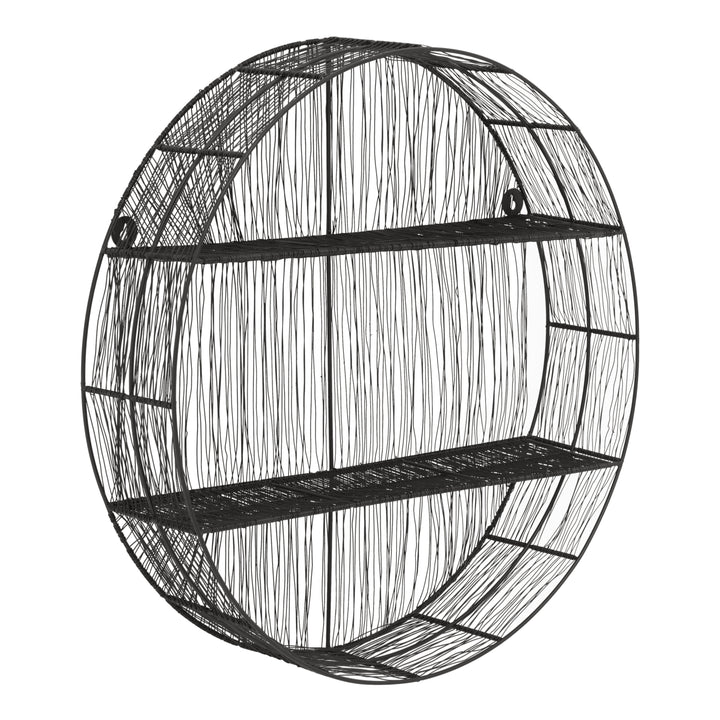 Enzo Round Wall Shelf in Black Wire Frame