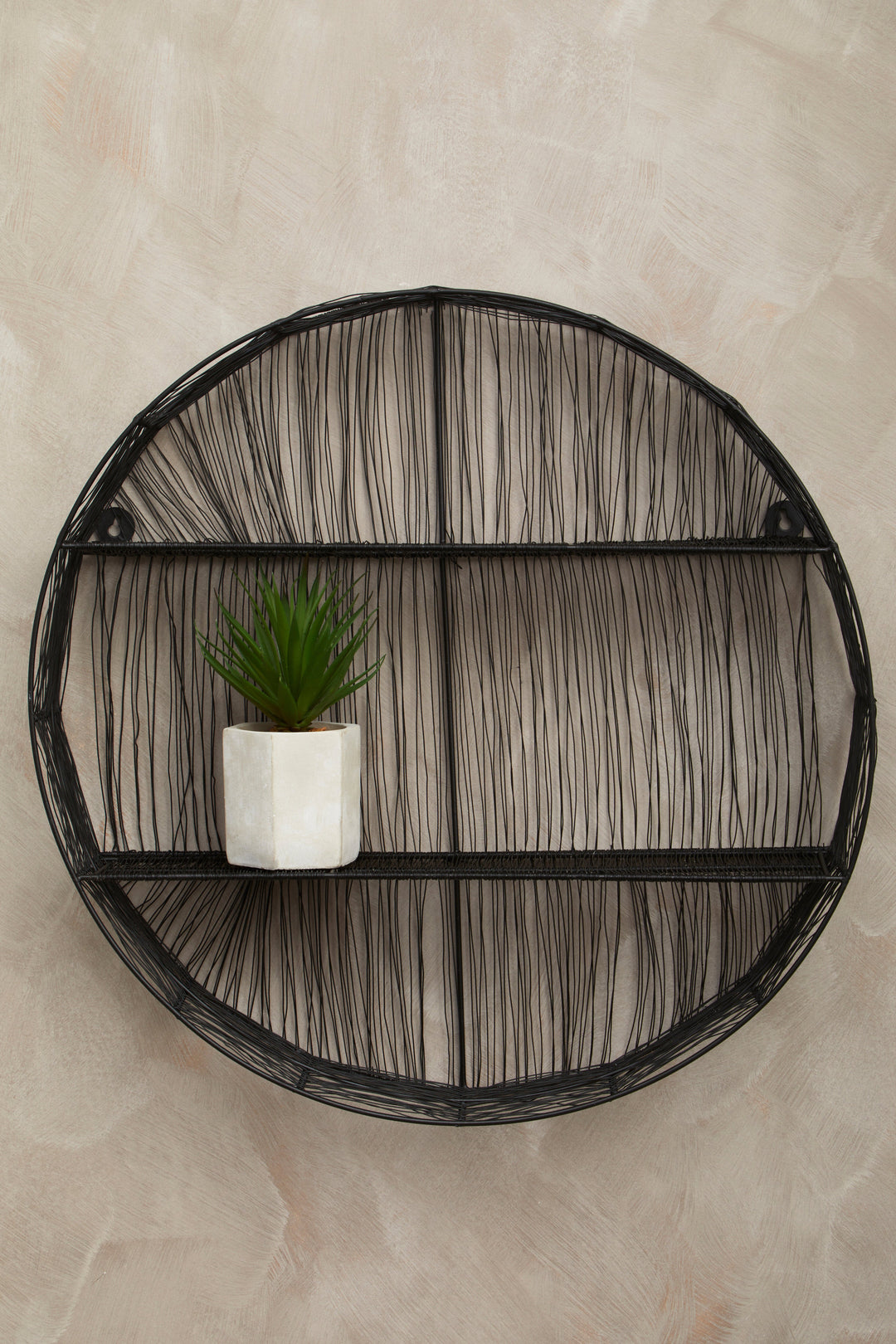 Enzo Round Wall Shelf in Black Wire Frame