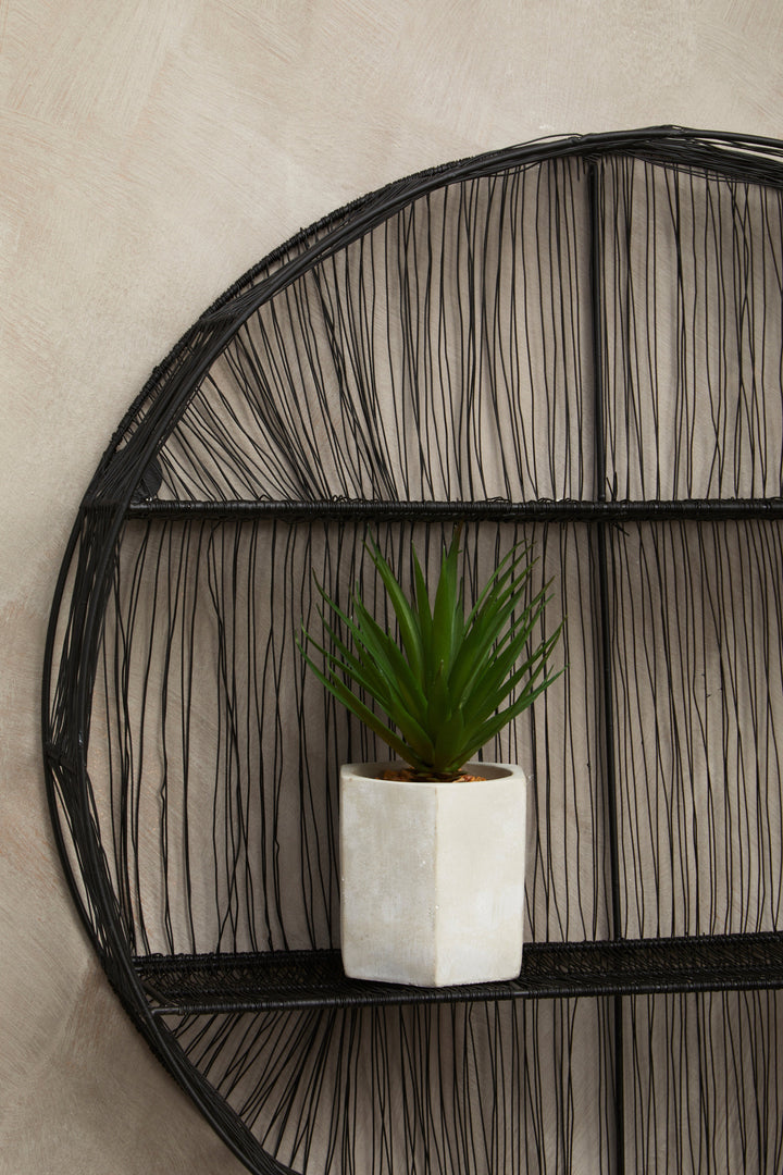 Enzo Round Wall Shelf in Black Wire Frame