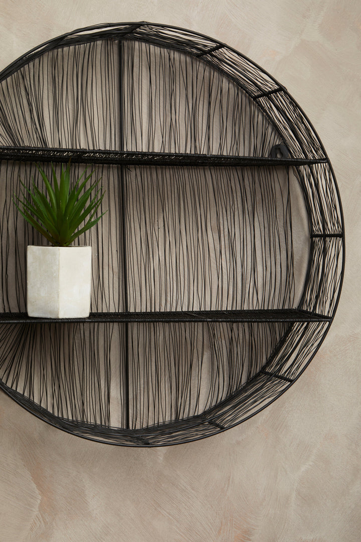 Enzo Round Wall Shelf in Black Wire Frame