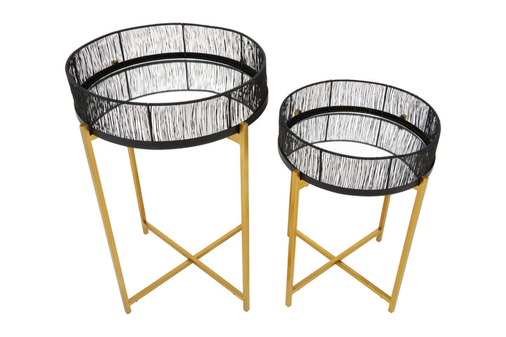 Enzo Side Tables – Set of Two with Black Wire Base and Gold Frame