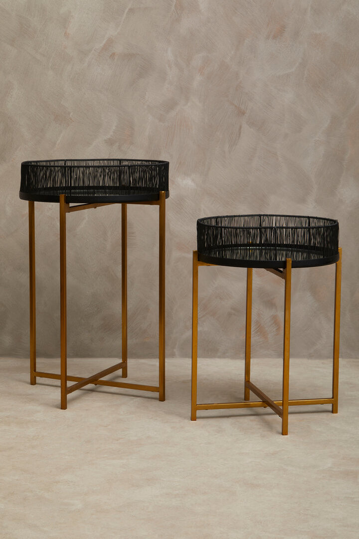 Deline Black Wire & Gold Frame Tables – Set of 2