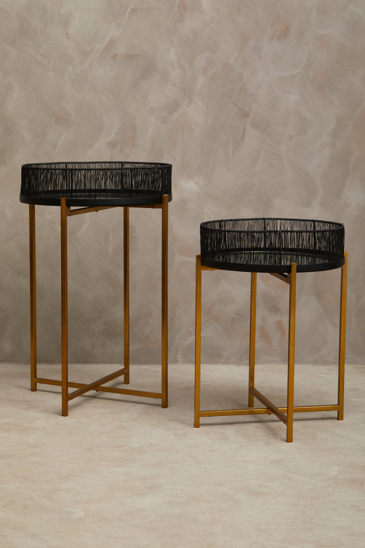 Enzo Side Tables – Set of Two with Black Wire Base and Gold Frame
