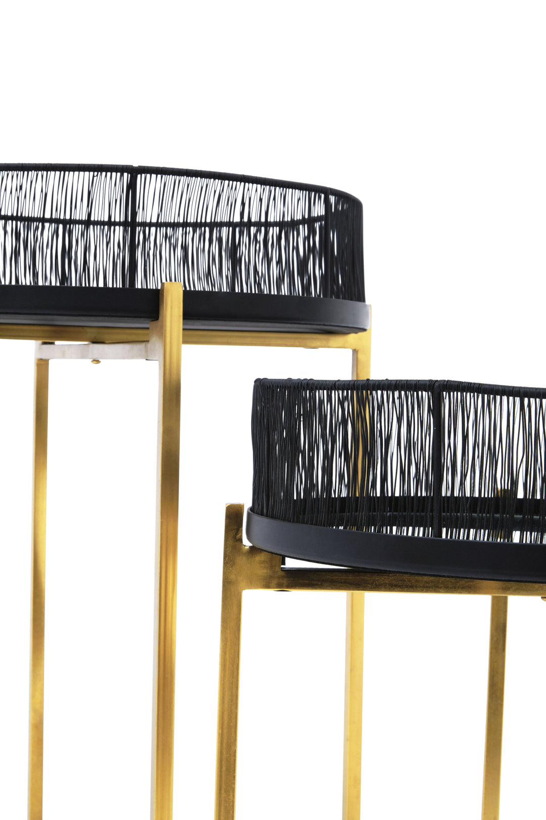 Enzo Side Tables – Set of Two with Black Wire Base and Gold Frame