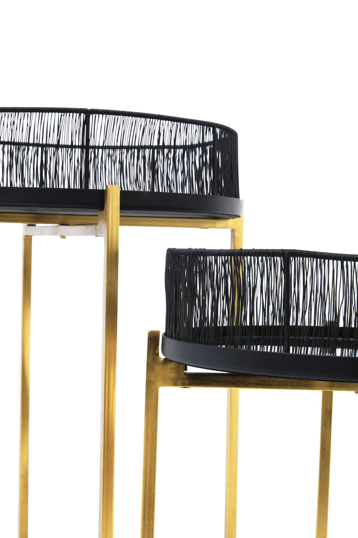 Enzo Side Tables – Set of Two with Black Wire Base and Gold Frame