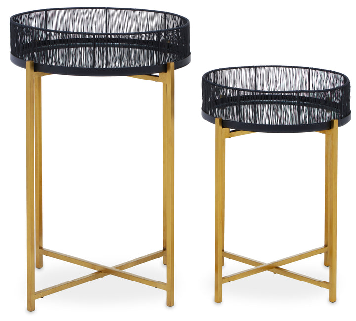 Enzo Side Tables – Set of Two with Black Wire Base and Gold Frame