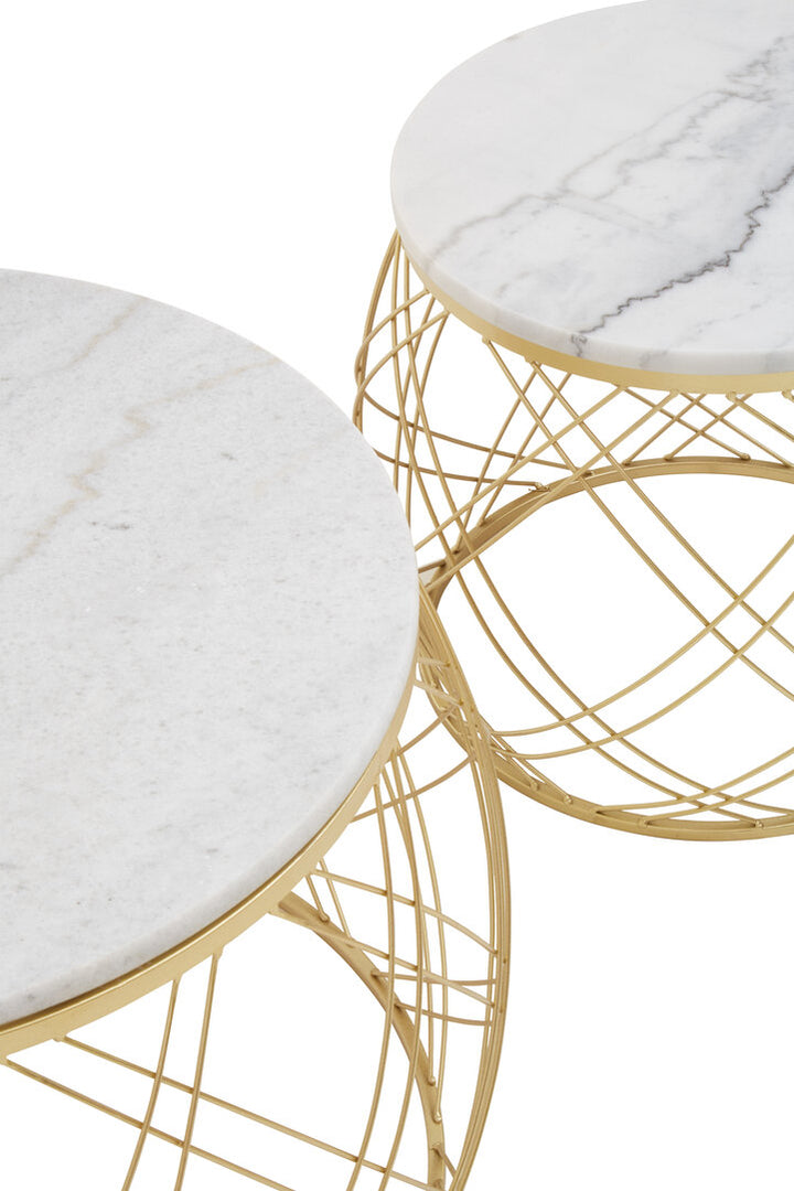 Carlton White Marble & Gold Frame Side Table Set