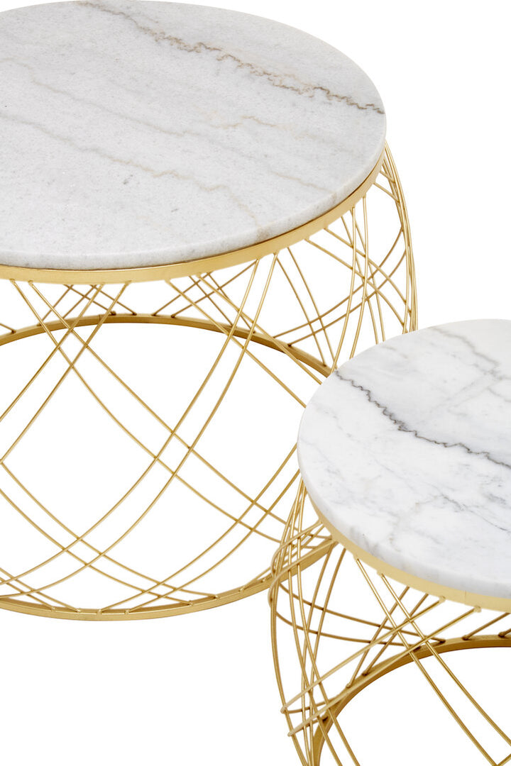Carlton White Marble & Gold Frame Side Table Set