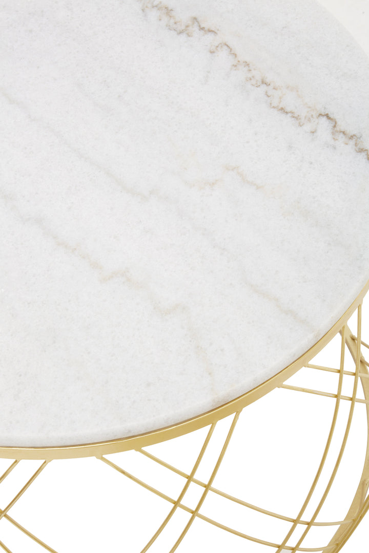 Jodie Side Tables – Set of Two with White Marble Top and Gold Frame