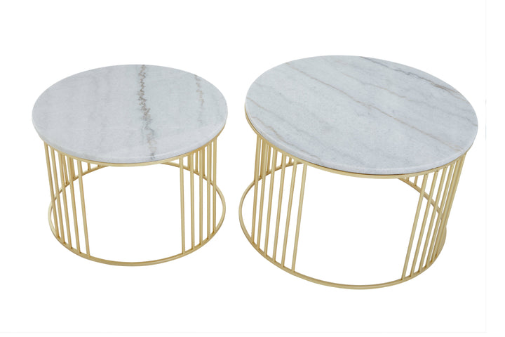 Jodie Tables – Set of Two with White Marble Top and Gold Frame