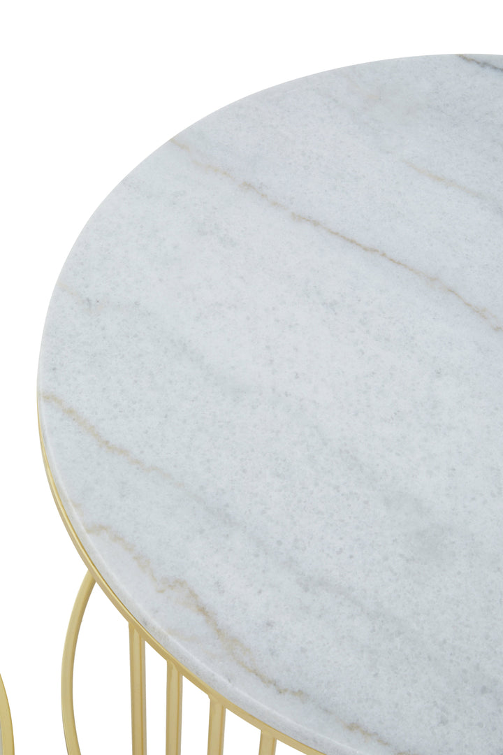 Jodie Tables – Set of Two with White Marble Top and Gold Frame