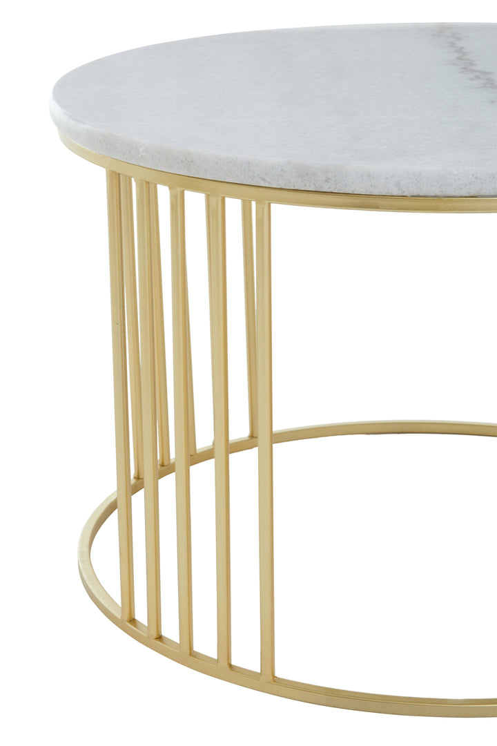 Jodie Tables – Set of Two with White Marble Top and Gold Frame