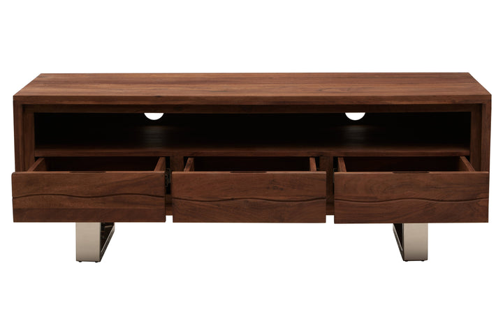 Simla Media Unit in Acacia Wood with 3 Drawers