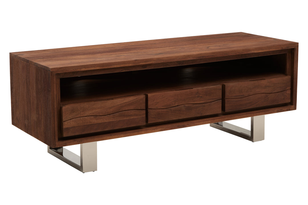 Simla Media Unit in Acacia Wood with 3 Drawers