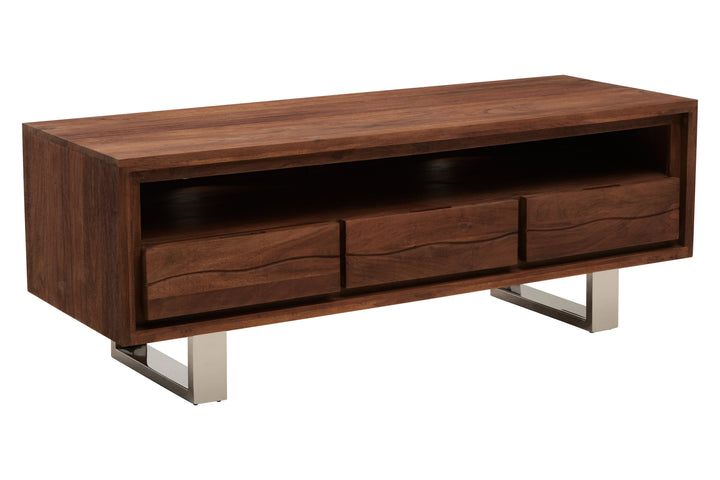 Simla Media Unit in Acacia Wood with 3 Drawers