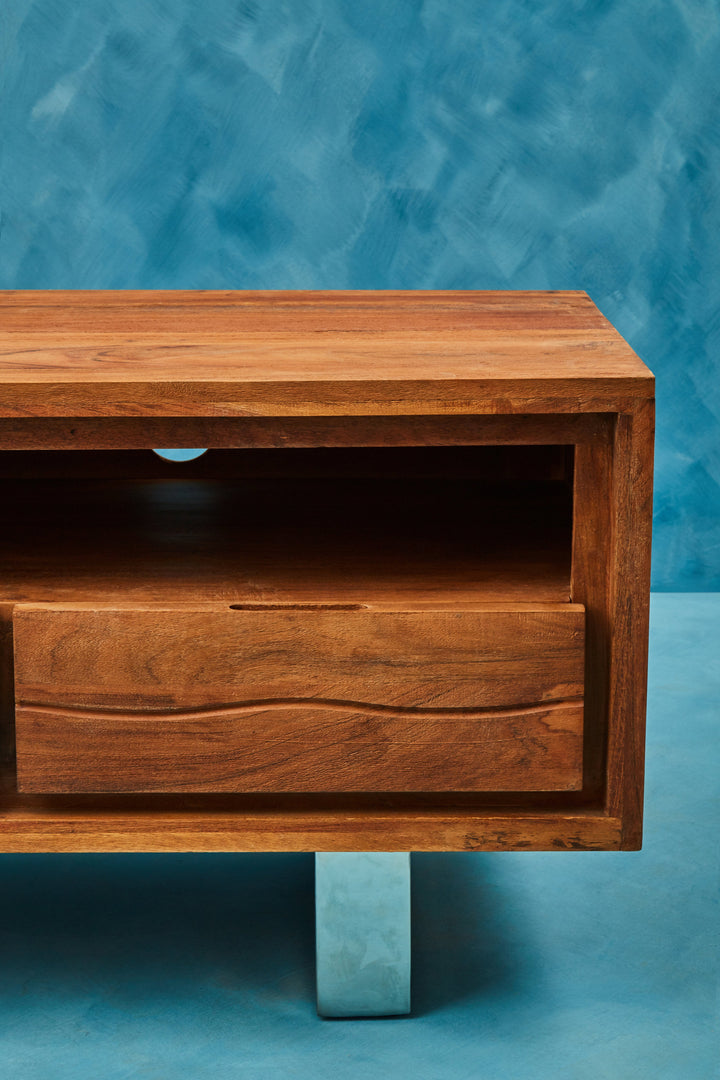 Simla Media Unit in Acacia Wood with 3 Drawers