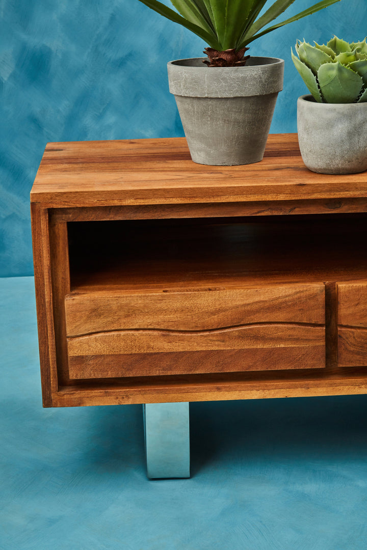 Simla Media Unit in Acacia Wood with 3 Drawers