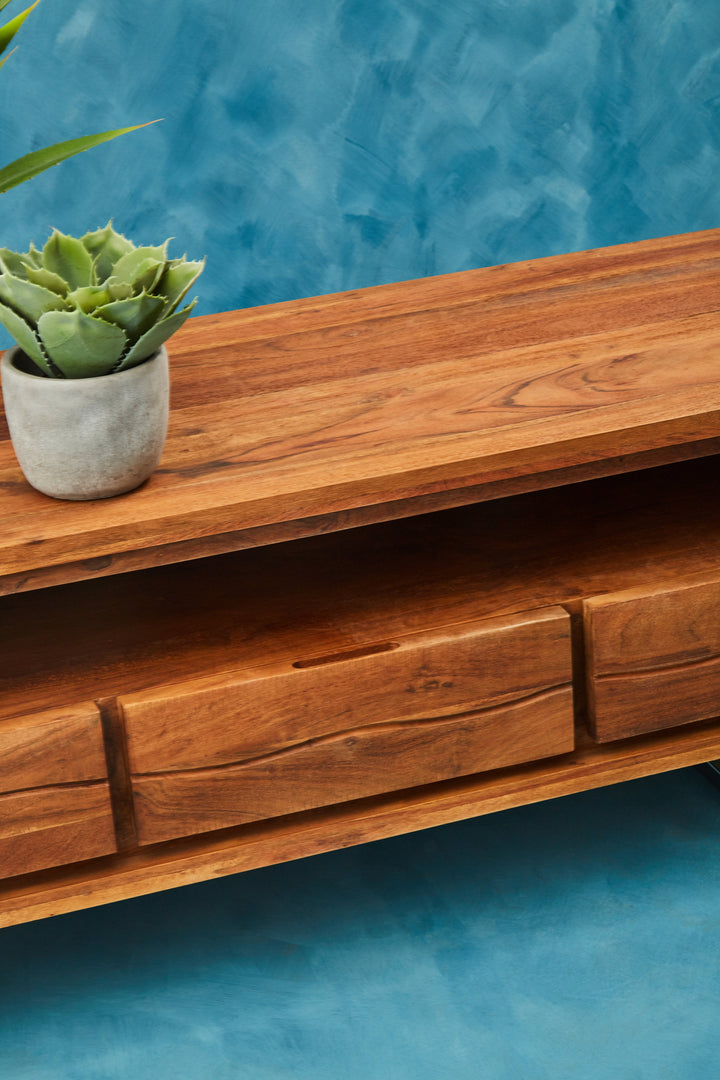 Simla Media Unit in Acacia Wood with 3 Drawers