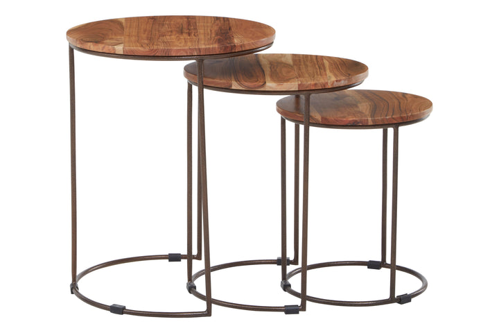 Boho 3-Piece Nest of Natural Acacia Wood Tables