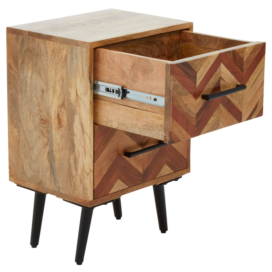 Boho Bedside Table in Mango Wood with 2 Drawers