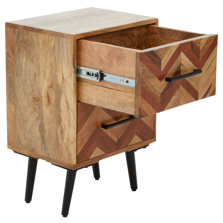 Boho Bedside Table in Mango Wood with 2 Drawers