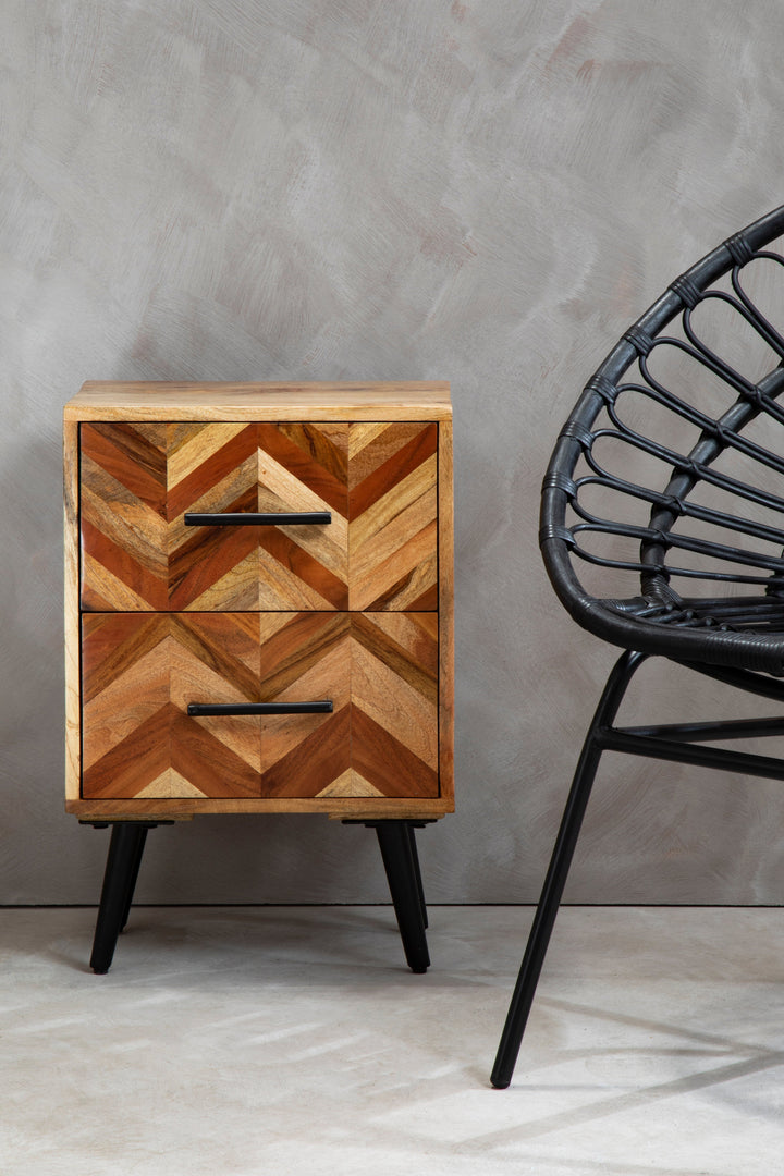 Boho Bedside Table in Mango Wood with 2 Drawers