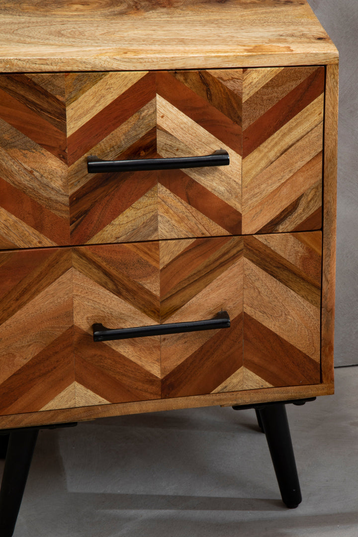 Boho Bedside Table in Mango Wood with 2 Drawers