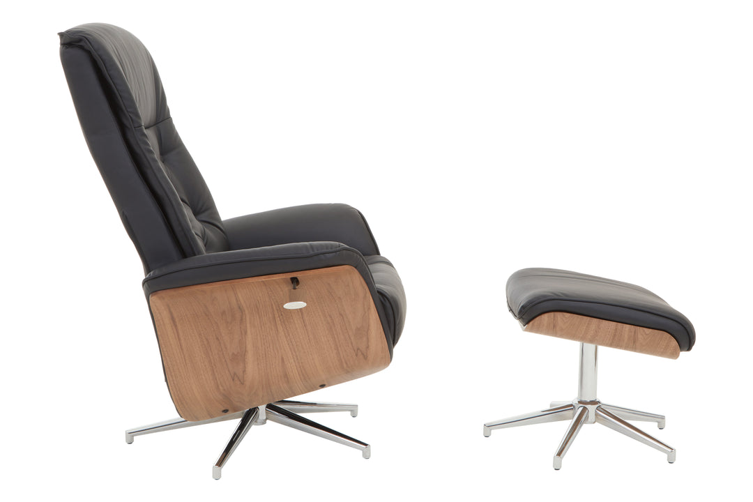 Warrington Black Faux Leather Recliner with Footstool