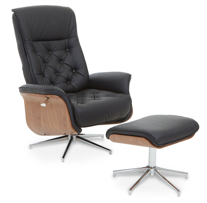 Warrington Black Faux Leather Recliner with Footstool