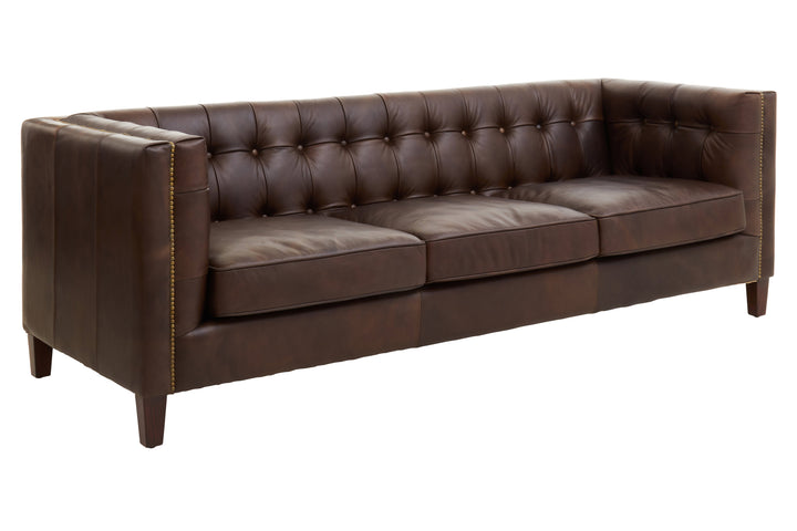 King Tufted Back Three-Seater Leather Sofa