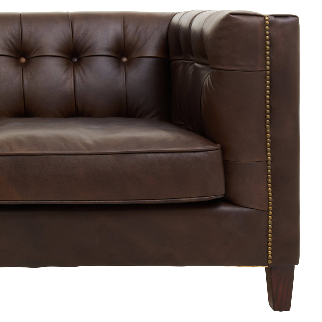 King Tufted Back Three-Seater Leather Sofa