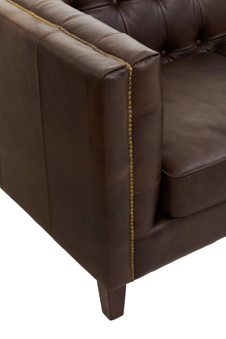 King Tufted Back Three-Seater Leather Sofa