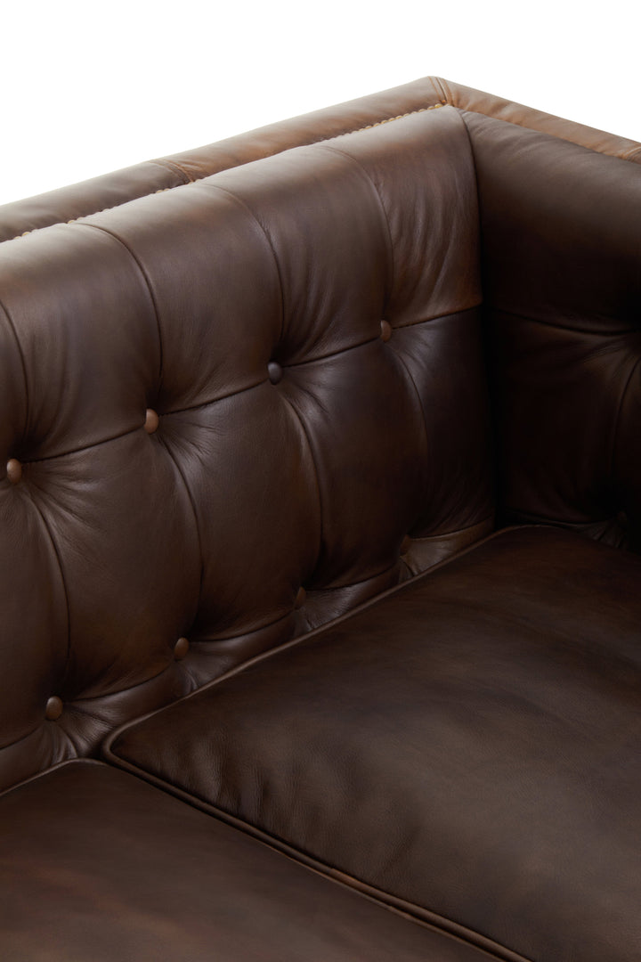 King Tufted Back Three-Seater Leather Sofa
