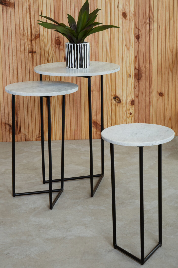 Kingsley White Marble Nest of 3 Side Tables
