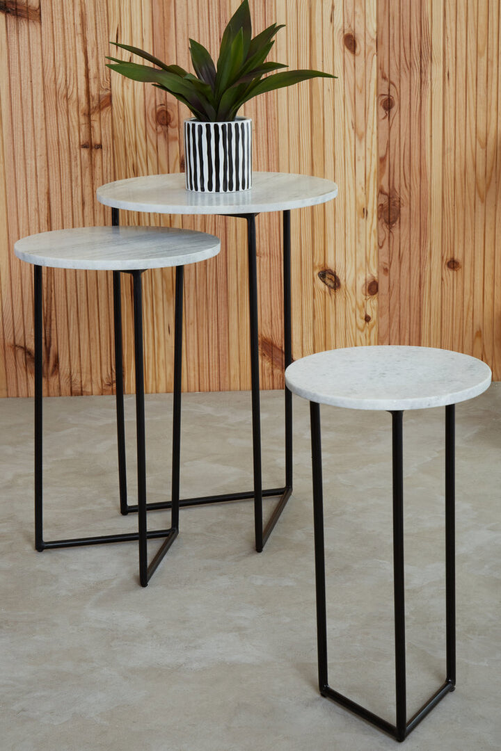 Kingsley White Marble Nest of 3 Side Tables