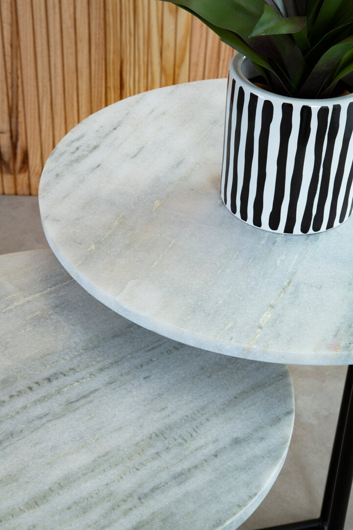 Kingsley White Marble Nest of 3 Side Tables