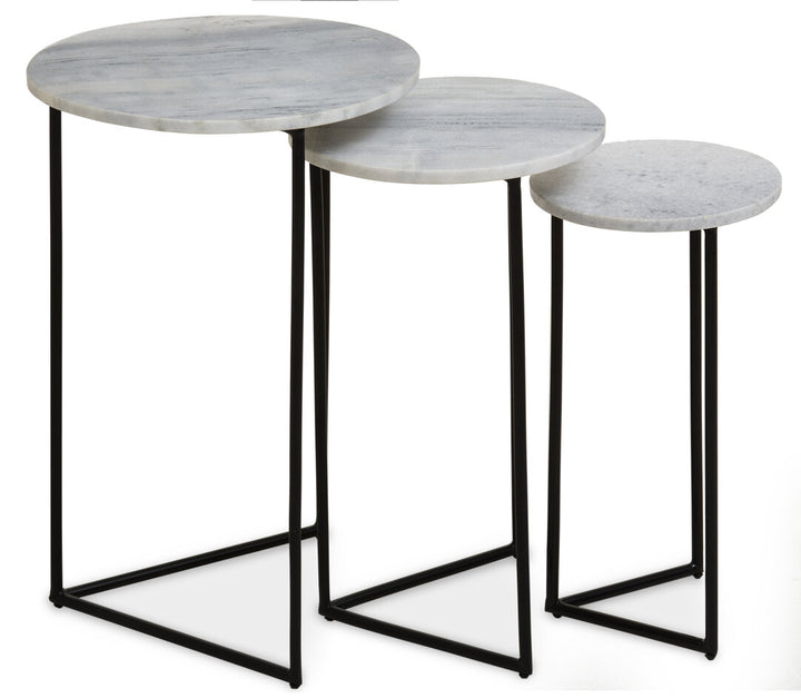 Kingsley White Marble Nest of 3 Side Tables