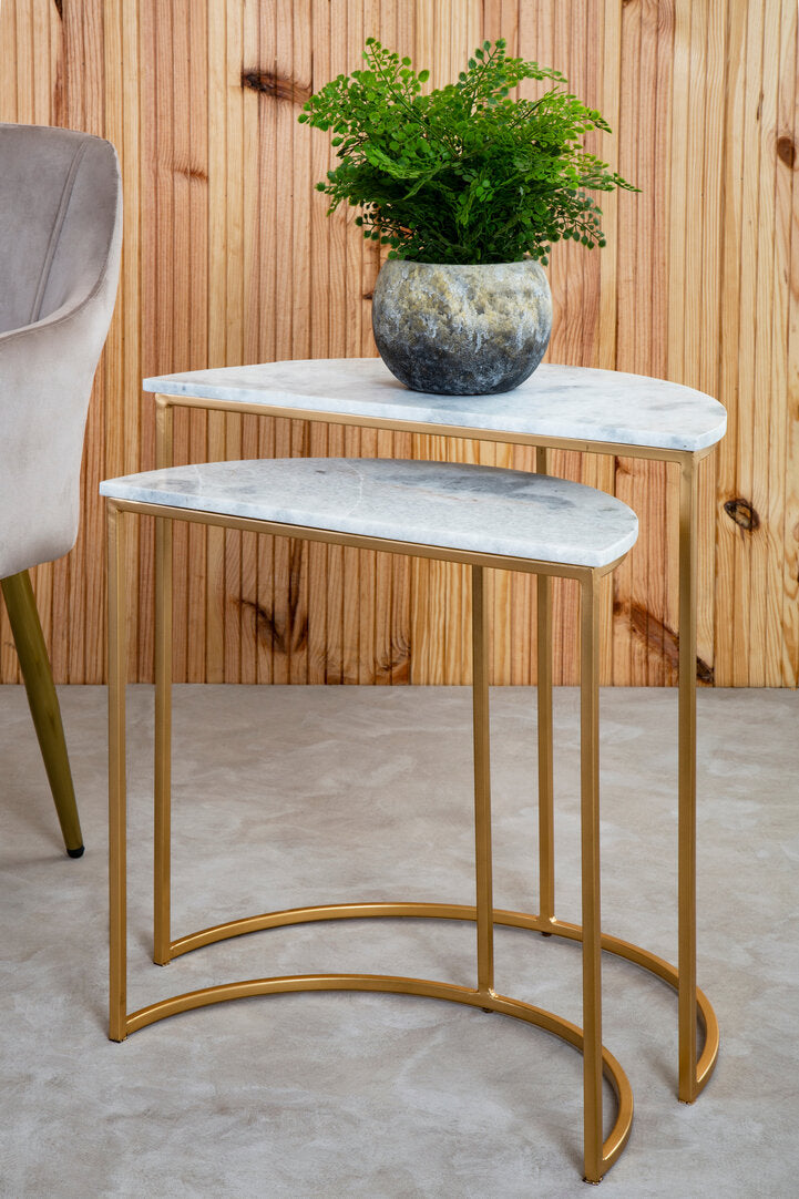 Kingsley White Marble Semi-Circle Nest (Set of 2)