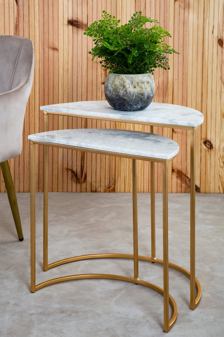 Mandoli 2-Piece White Marble Semi-Circular Side Tables