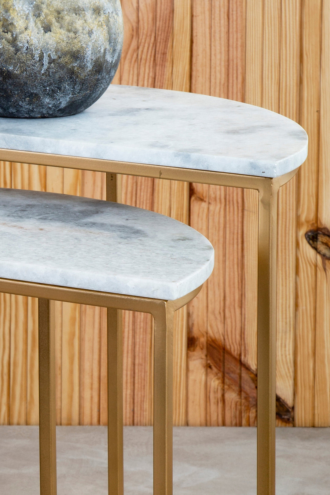 Mandoli 2-Piece White Marble Semi-Circular Side Tables
