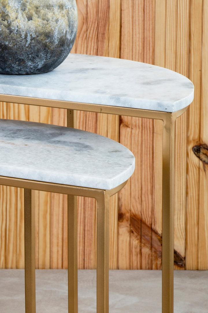 Mandoli 2-Piece White Marble Semi-Circular Side Tables