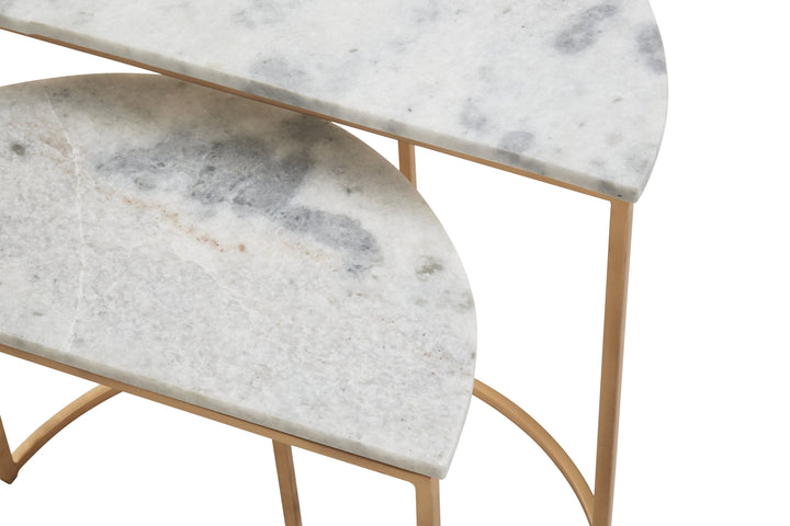 Mandoli 2-Piece White Marble Semi-Circular Side Tables