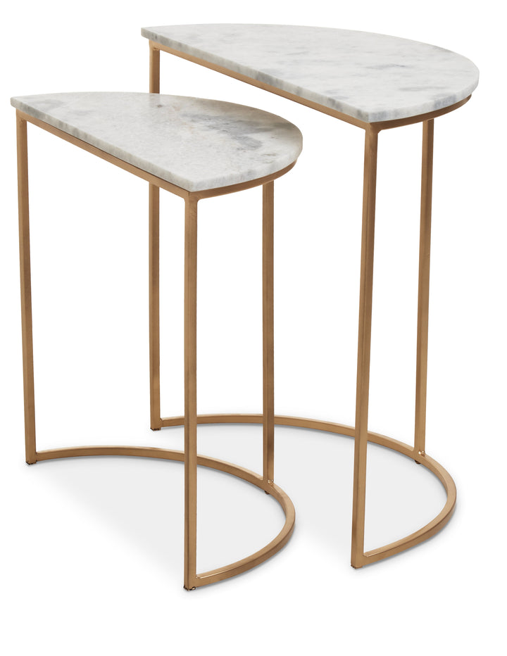 Mandoli 2-Piece White Marble Semi-Circular Side Tables
