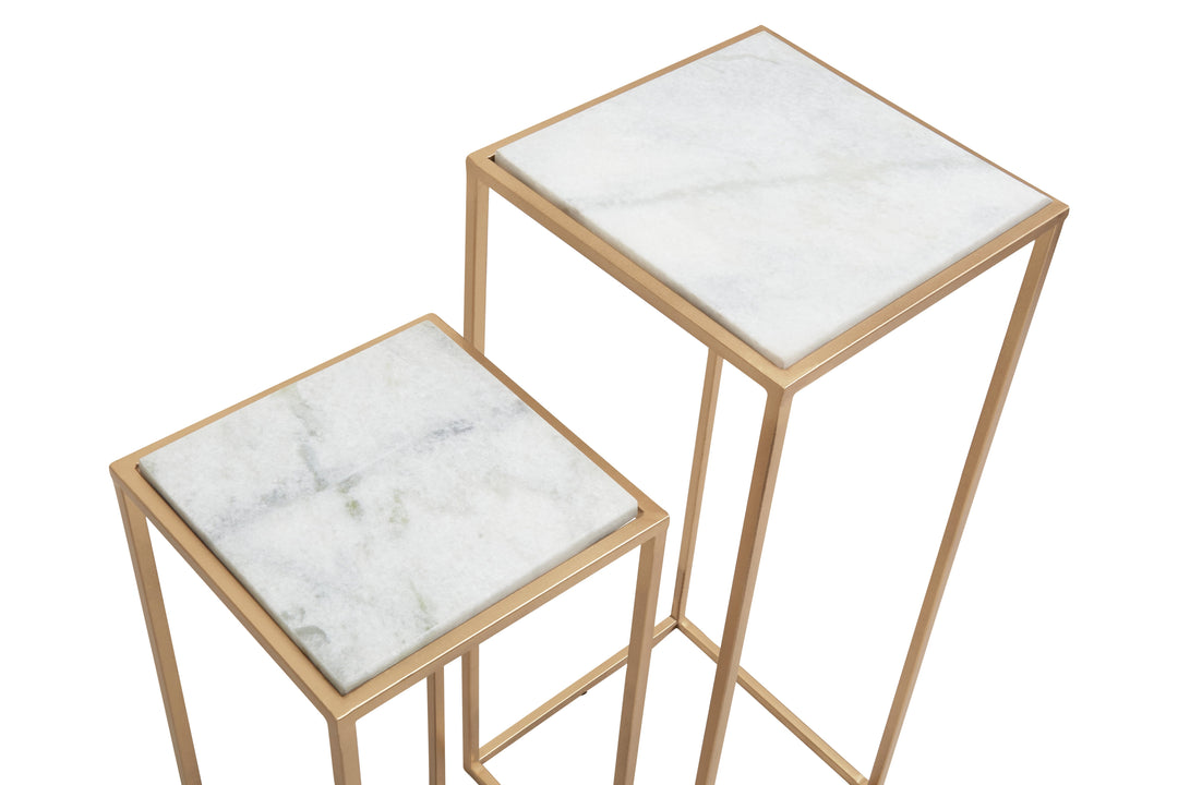 Mandoli 2-Piece White Marble Square Side Tables