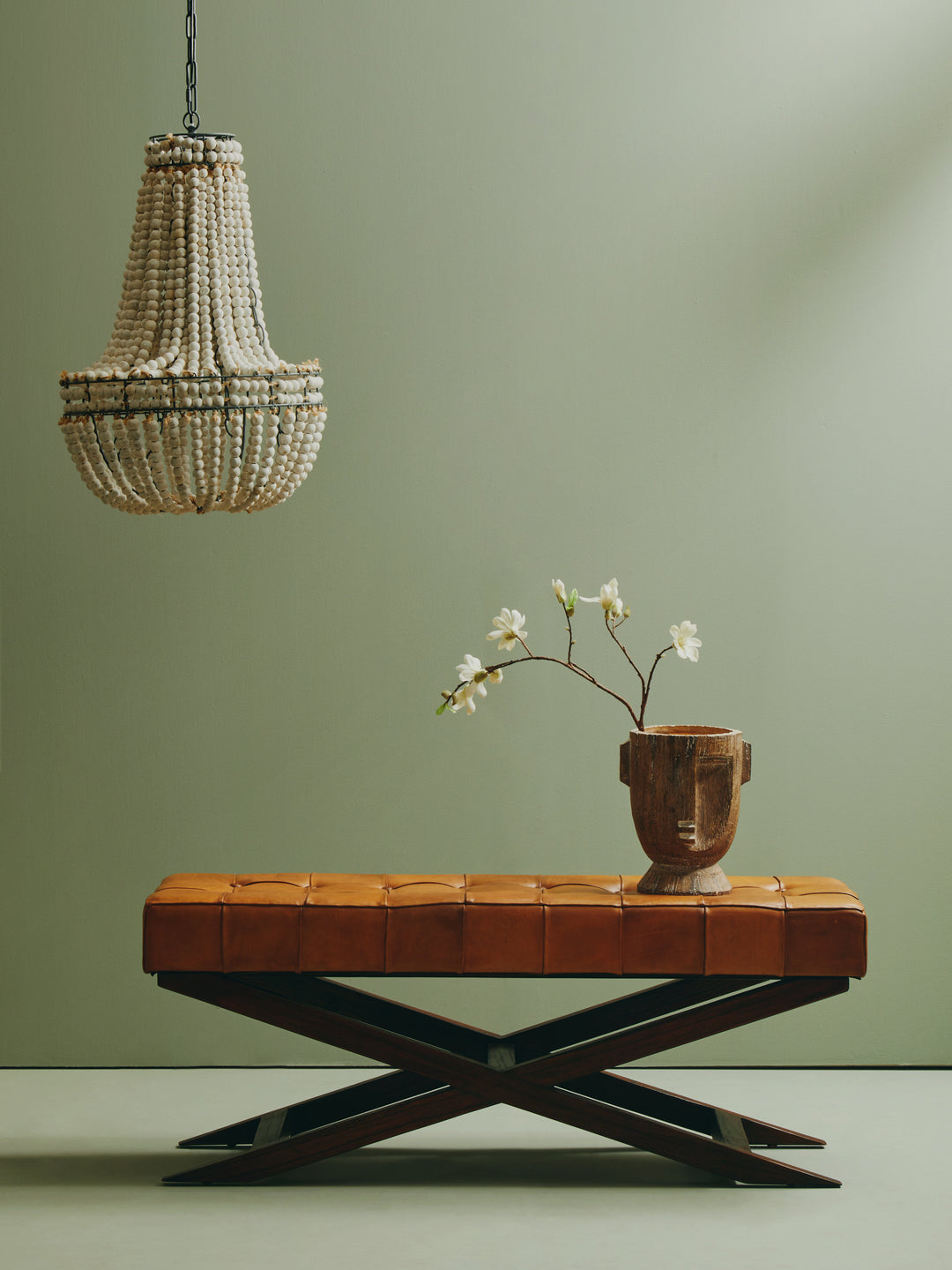 Inca Upholstered Bench with Cross-Leg Frame