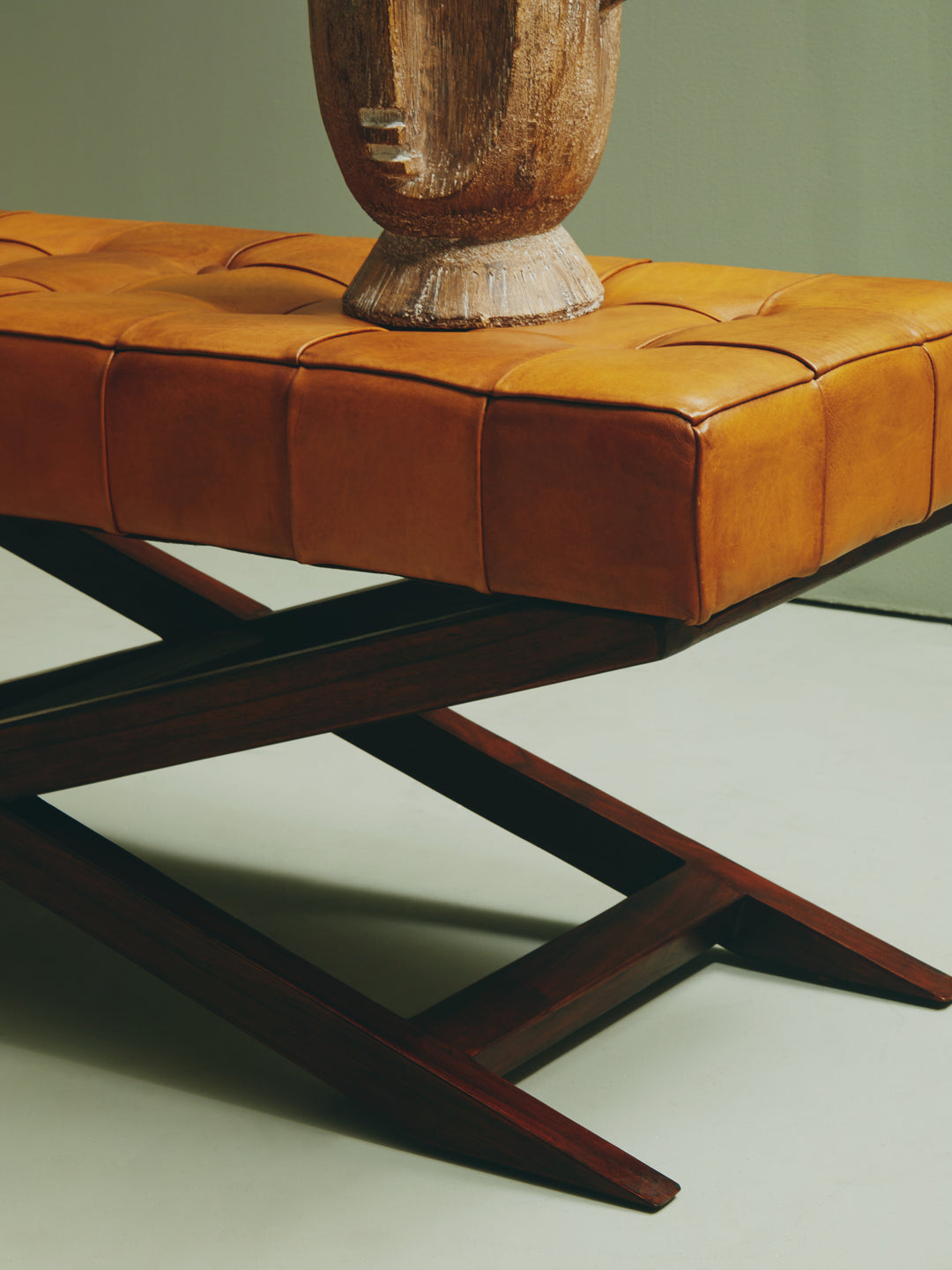 Inca Upholstered Bench with Cross-Leg Frame