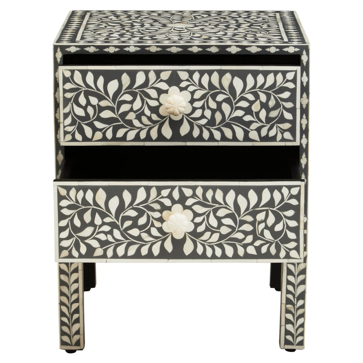 Fusion Side Table with Bone Inlay and 2 Drawers