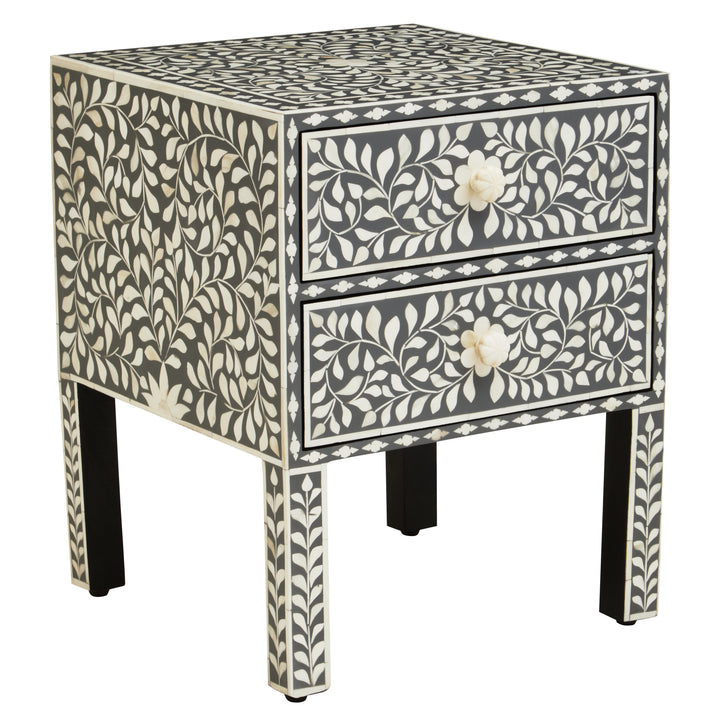 Fusion Side Table with Bone Inlay and 2 Drawers